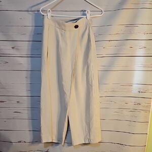 Zara Wide Leg WRAP Front Trousers High Waist‎ Beige Asymmetrical Button,Xs
